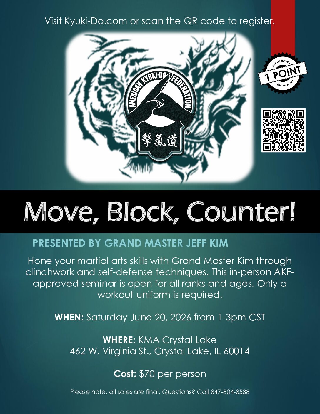 Clinches & Self-Defense with Grand Master Kim, June 20, 2026