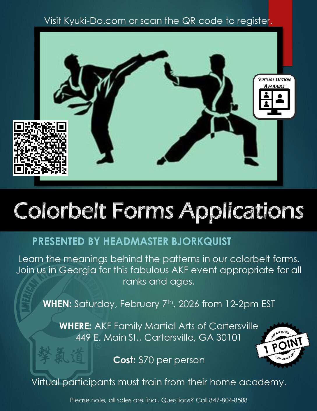 Video Access - Colored Belt Form Applications, February 7, 2026 (with Headmaster Bjorkquist)