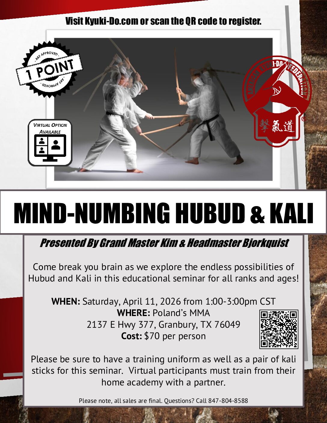 Video Access - Hubud & Kali, April 11, 2026 (with Grand Master Kim & Headmaster Bjorkquist)