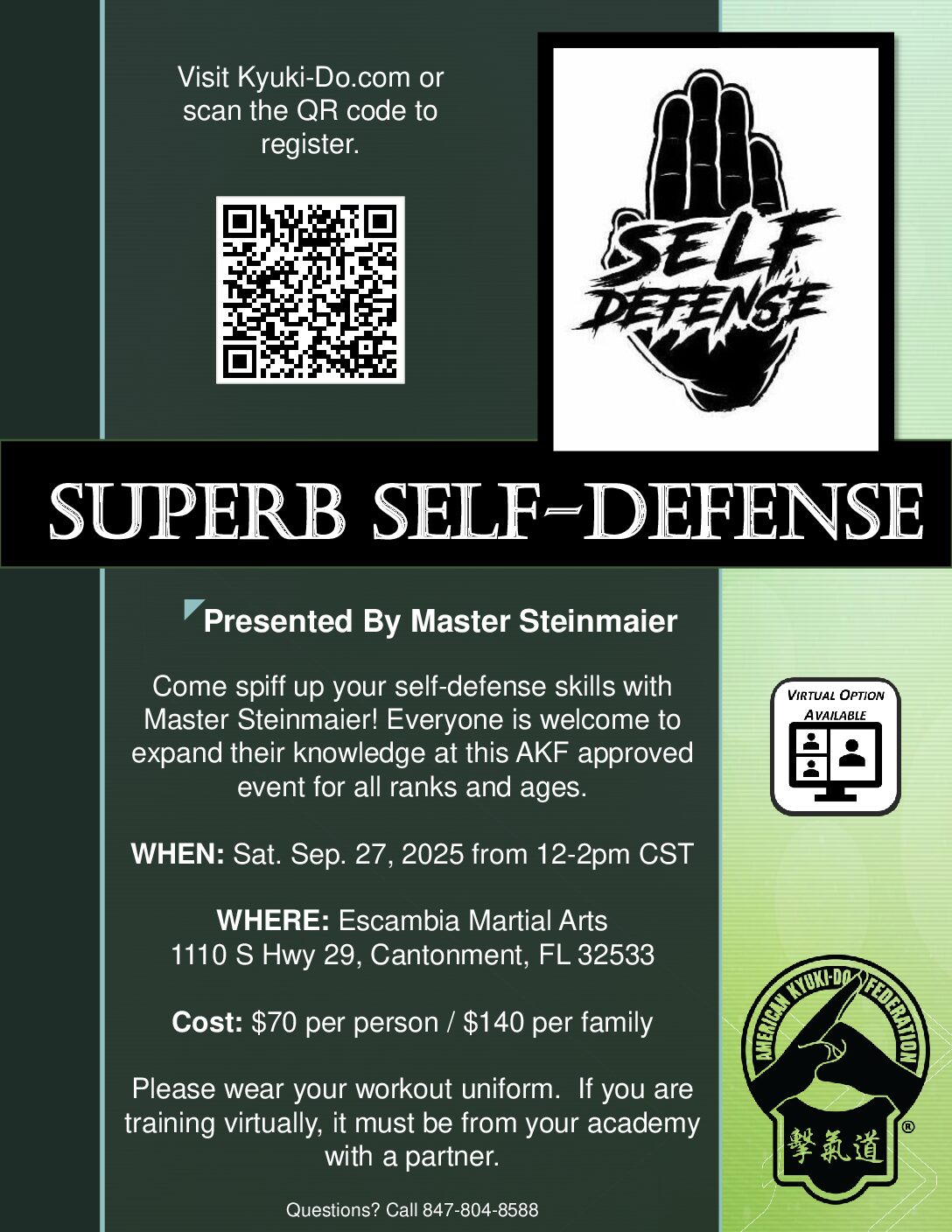 Video Access - Self-Defense September 27, 2025 (with Master Steinmaier)